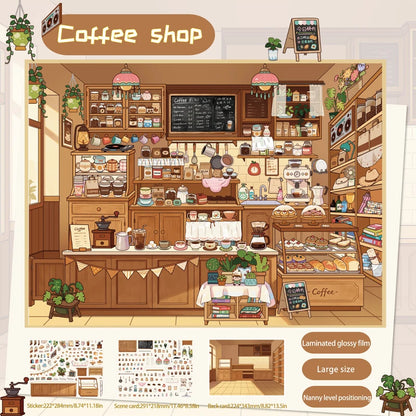 Immersive Scene-Creating Stickers, Multi-Scene Miniature Store Material Stickers, Panoramic Positioning, No-Cut DIY Journal D