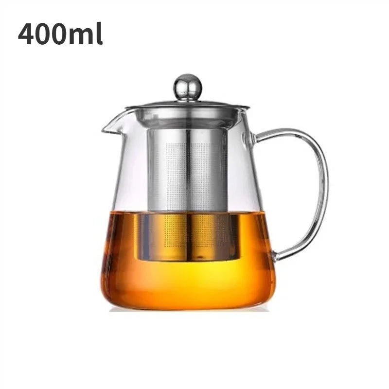 1pc Glass Teapot Heat Resistant Borosilicate Clear Tea Kettle with Removable Stainless Steel Infuser Kettle Kung Fu Teaware S
