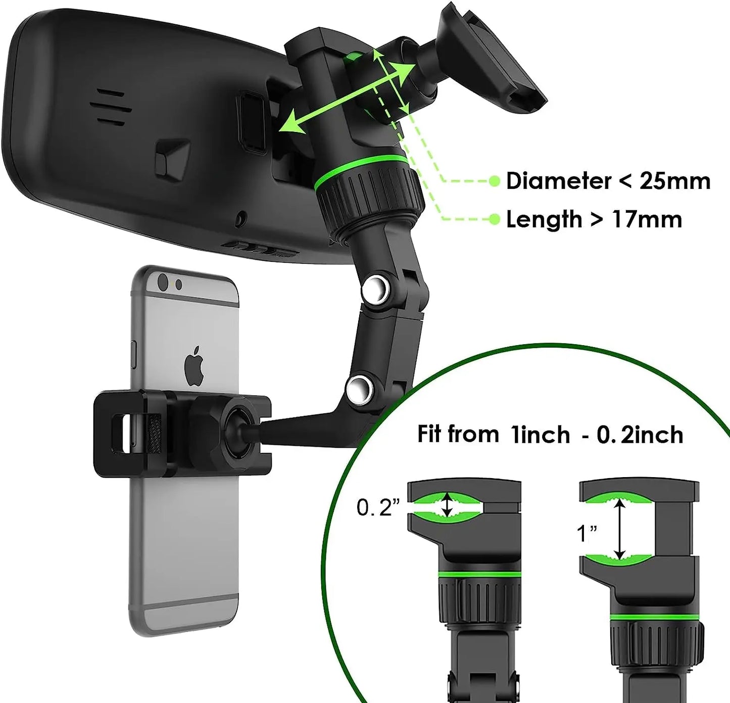 Rearview Mirror Phone Holder 360° Rotatable and Retractable Car Phone Mount Multifunctional Rear View Mirror Holder for All C