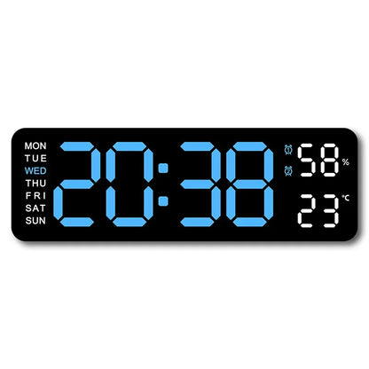 9 Inch Large Digital Wall Clock USB Powered TEMP Humidity Week Auto Dimmer DST Table Clock 12/24H Electronic LED Alarm Clock 