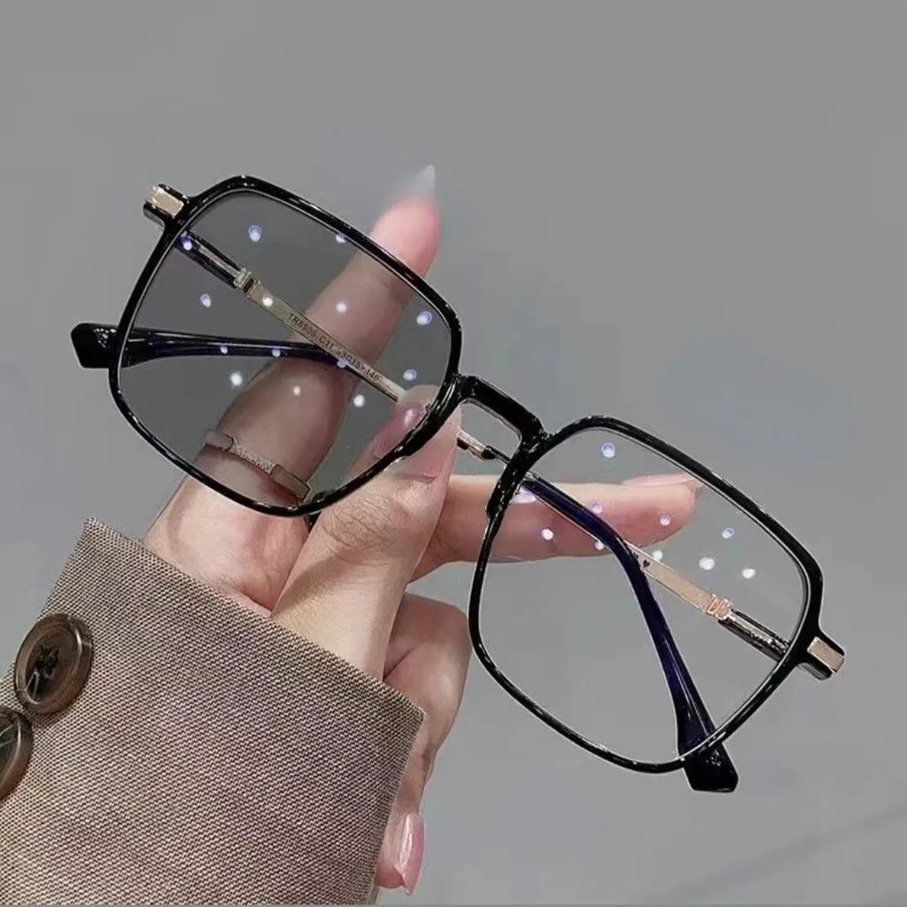 Photochromic Anti Radiation Glasses Metal Eyeglass For Woman Men - BLACK
