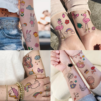 60 Sheets 1000+ Patterns Cute Cartoon Temporary Tattoos Animals Zoo Mermaid Dinosaur Unicorn Cat Dog Pets