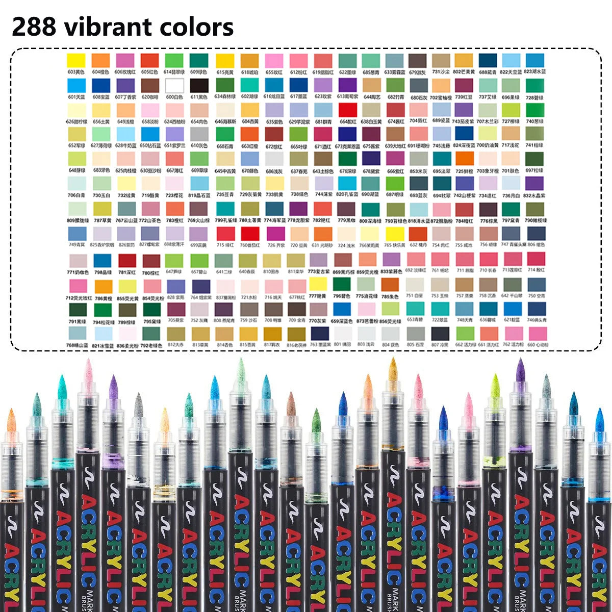 12-366 Colors Acrylic Marker Set Waterproof Acrylic Brush Marker Professional Acrylic Painting Marker DIY Art Supplies - 288 