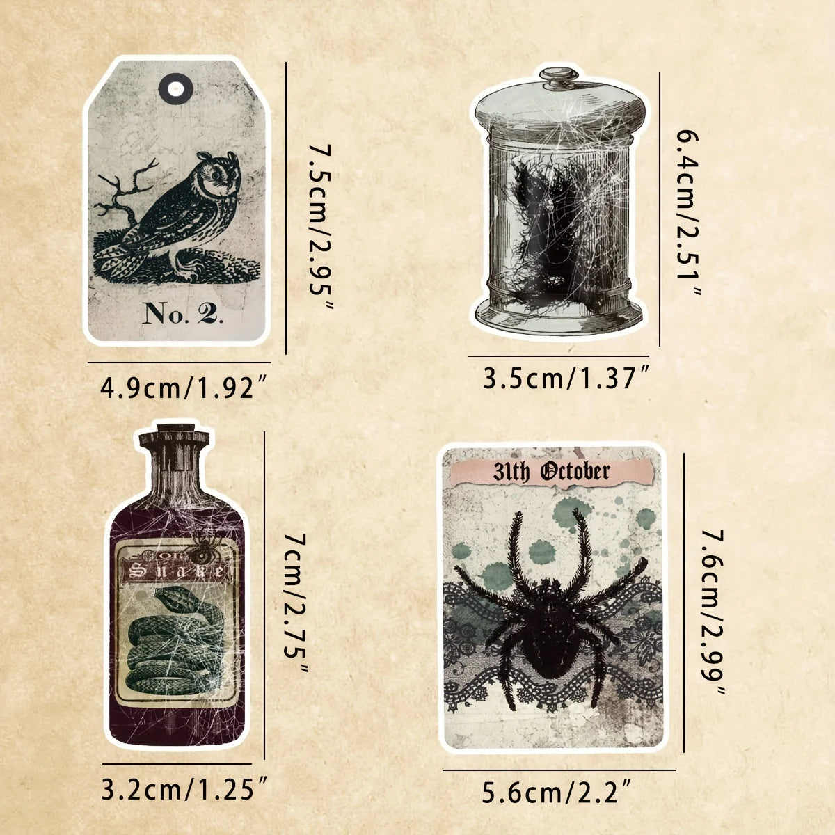 50PCS/Pack Vintage Potion Bottle Labels Stickers Retro Horror Gothic Stickers For Suitcase Scrapbooking Laptop Decorative