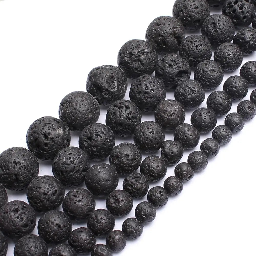 4-14mm Natural Black Volcanic Lava Stone Round Beads 15" Pick Size For Jewelry Making diy Bracelet