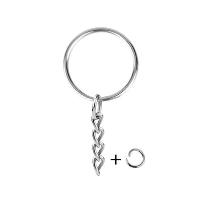 30pcs Silver Plated Metal Blank Keyring Keychain Split Key Ring with Chain Climbing Buckles Carabiner Keychain Rings Accessor