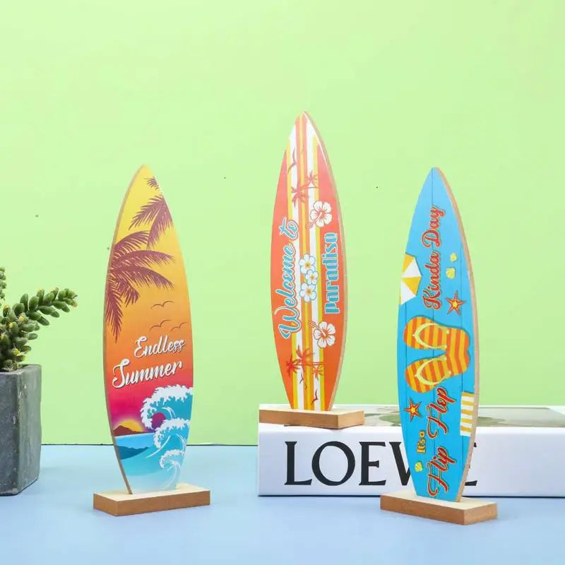 Surfboard Ornaments Sea Surfboard Summer Beach Ocean Theme Decorative Board Desktop Ornaments Wooden Crafts Holiday Decor