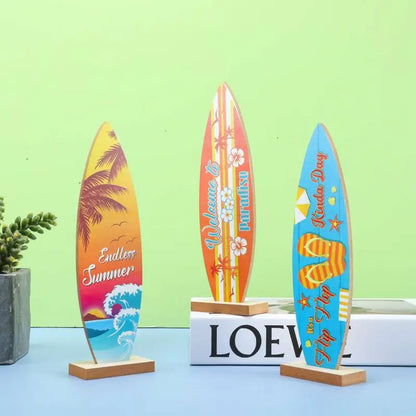 Surfboard Ornaments Sea Surfboard Summer Beach Ocean Theme Decorative Board Desktop Ornaments Wooden Crafts Holiday Decor