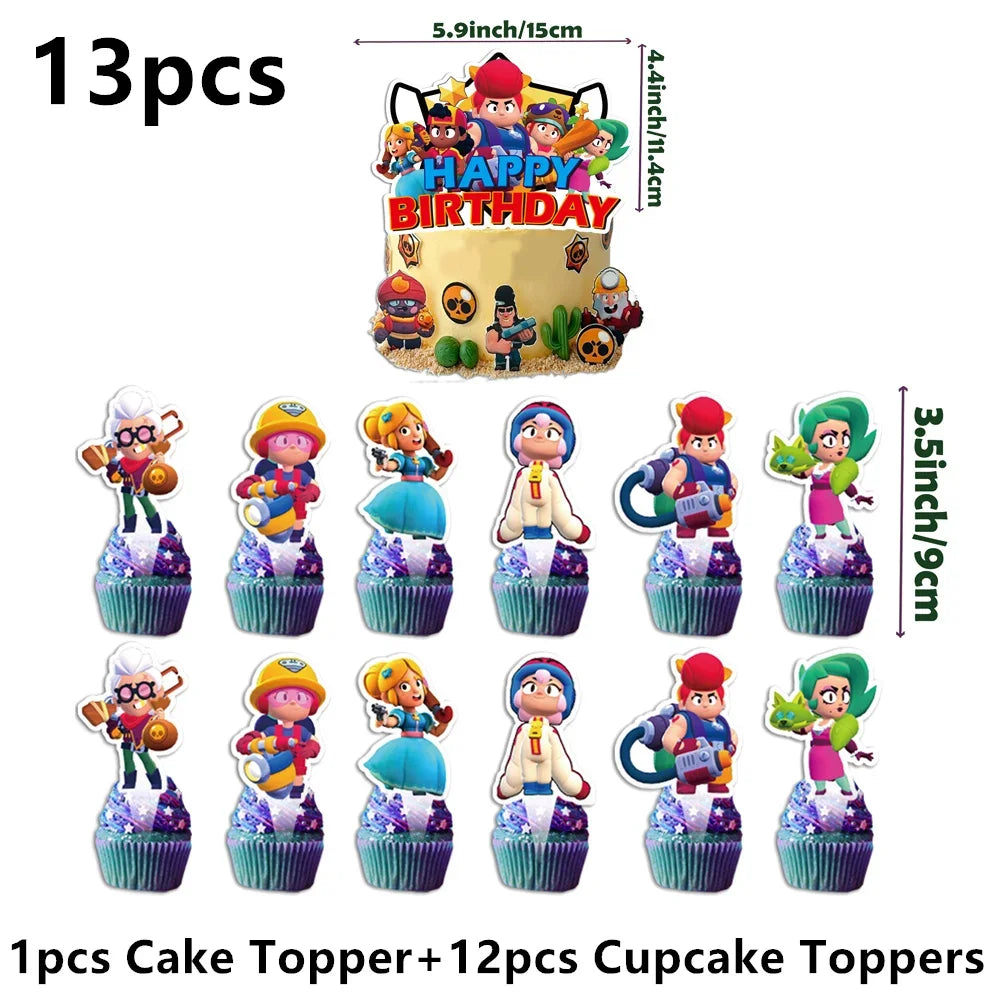 Battle Balloons Happy Birthday Banner Fight Game Party Decoration Brawled Background Cake Topper Disposable Tableware Keychai