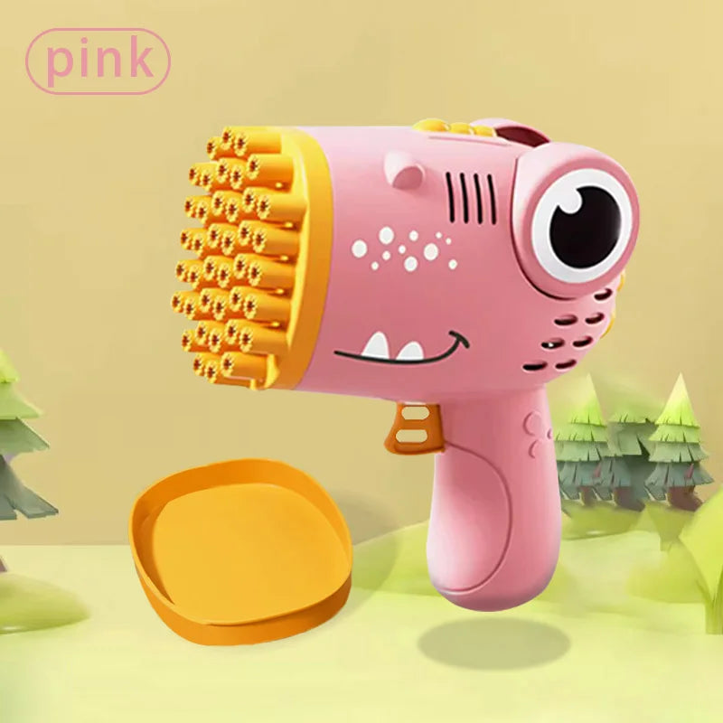 40 Hole Dinosaur Bubble Handheld Bubble Machine, Electric Bubble Gun Outdoor Wedding Party Toy(without Bubble Water) - Pink