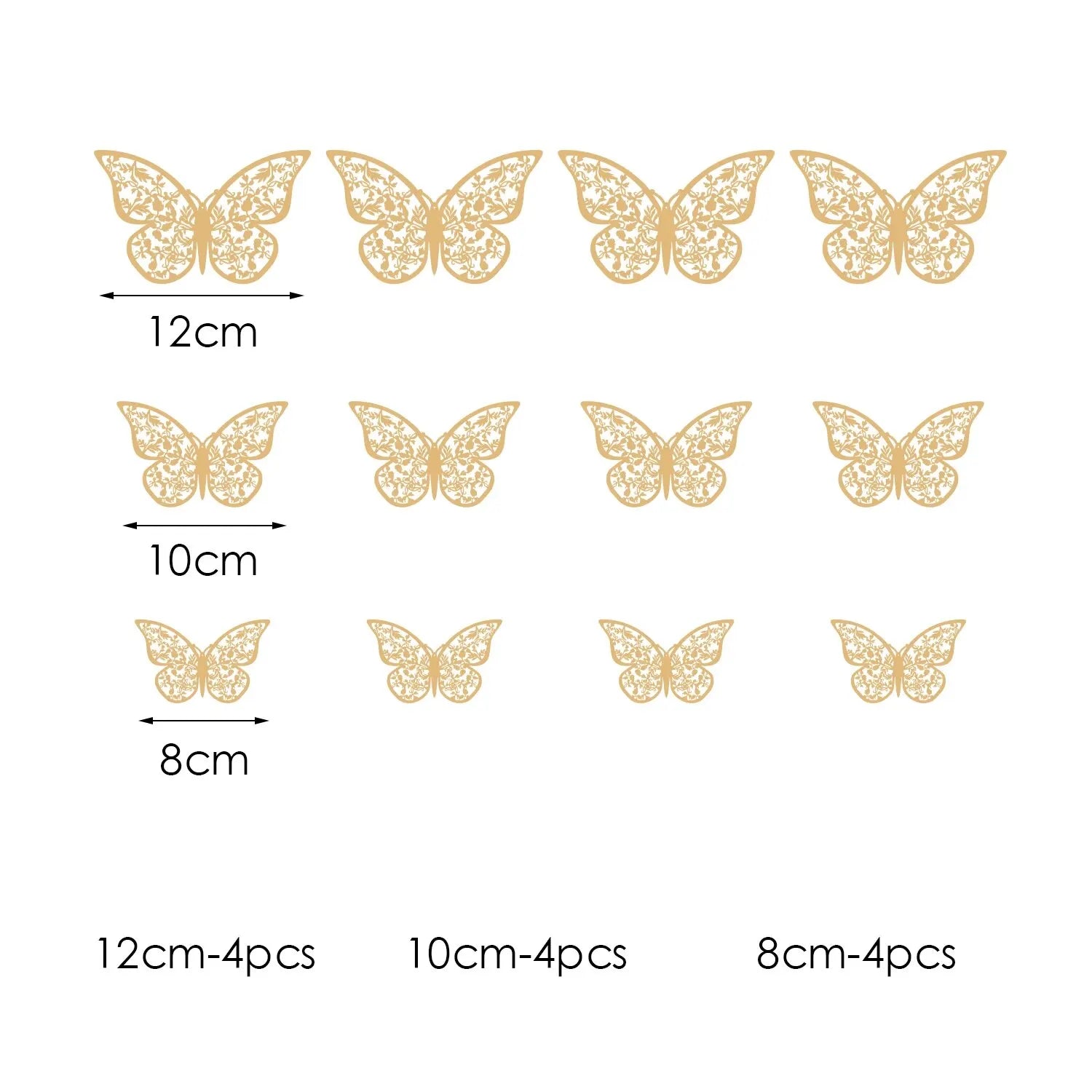 12pcs/lot Metal Inspired Hollow 3D Paper Butterfly Decorations for Parties, Festivals, Weddings, Birthdays, Wall Stickers