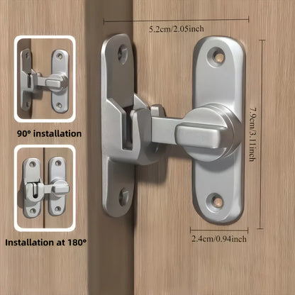 Anti-Theft Door Lock - 90°/180° Adjustable Sliding Pin, Keyless Entry Heavy-Duty Black Easy Install for Home Office Hotel Gar