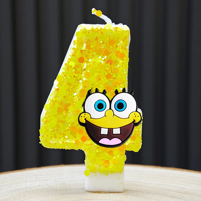 Cute SpongeBob Candle Anime Number 0-9 Kids Birthday Cake Decoration Supplies Cute Cartoon Party Accessories Supplies - A 4