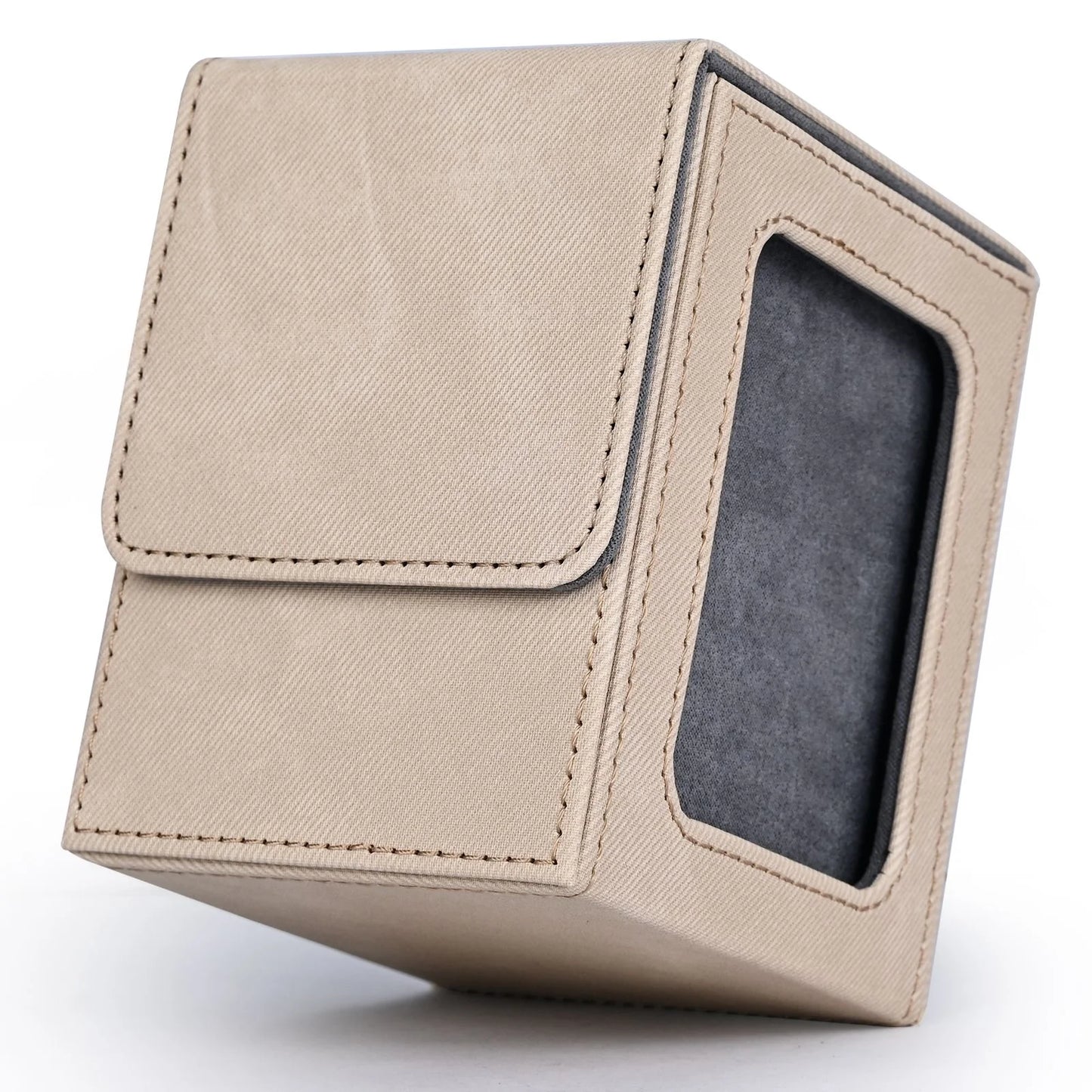 Card Deck Box with Display Window, Trading Card Storage Case, Holds 120+ Single Sleeved Cards, PU Leather Denim Card Box for 