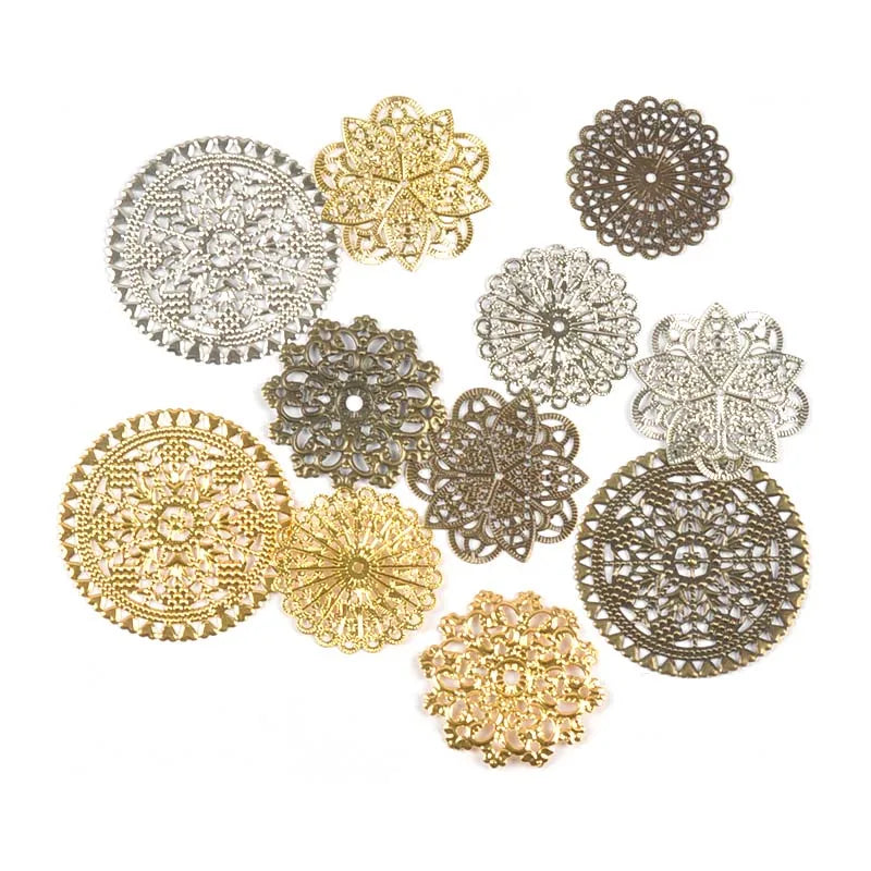 Round Flowers Filigree Wraps Connectors Metal Crafts Supplies For DIY Jewelry Accessories Findings Making Scrapbook Home Deco