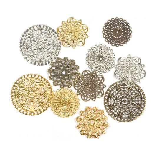 Round Flowers Filigree Wraps Connectors Metal Crafts Supplies For DIY Jewelry Accessories Findings Making Scrapbook Home Deco