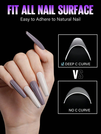 180 Extreme Coffin Shaped Fake Nails, 12 Sizes of Semi Capped Acrylic Nail Tips, Used for Nail Coverage Extension or Pressing