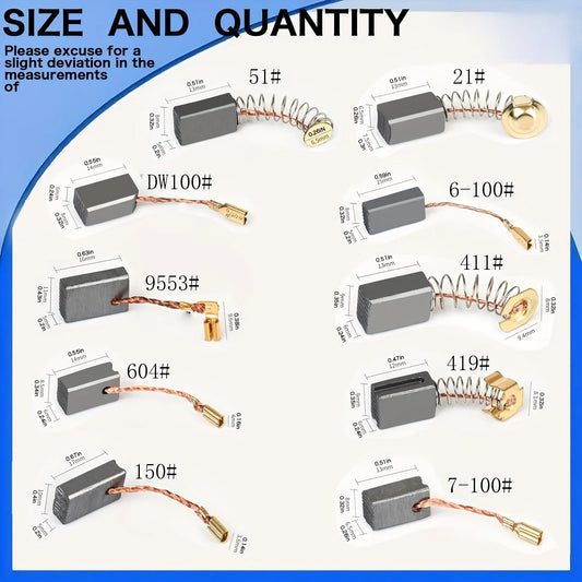 50pcs Heavy-Duty Carbon Brush with Metal Bases - for Drills, Sanders, Grinders, Motors - Durable Motor Repair Parts Kit