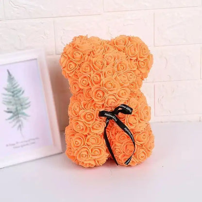 25cm Artificial Teddy Rose Flower Bear with Box Romantic Valentines Day Gift Girlfriend Women Anniversary Wedding Party Suppl