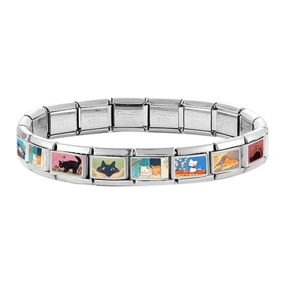 2026 New Women's Gift Cute Cat Looks at the cake Italian Charm Links Beads Fit 9mm Stainless Steel Modular Bracelet Jewelry G