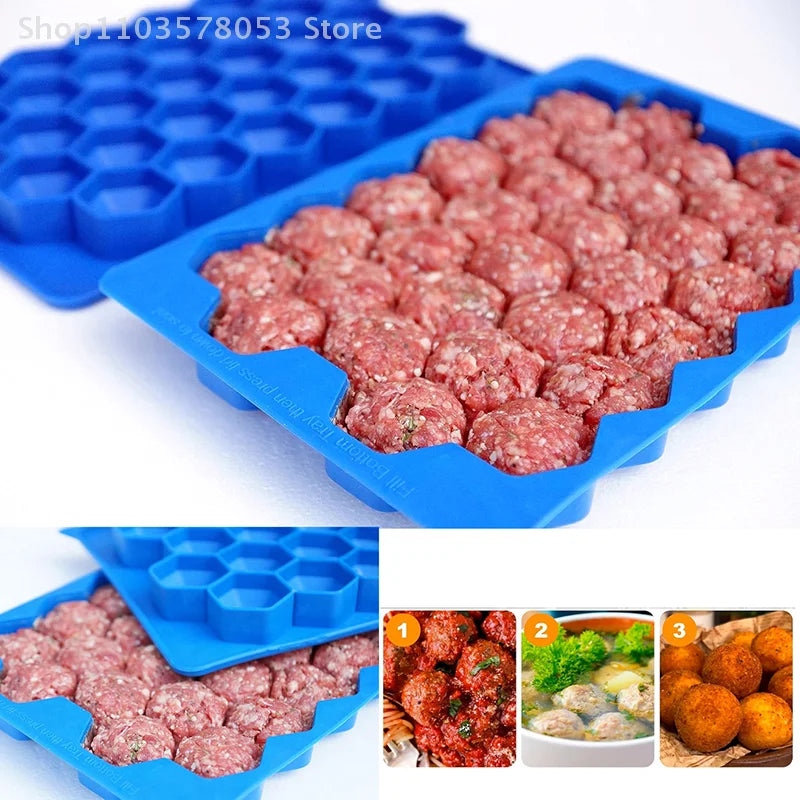 37 Grids Silicone Meatball Mold With Lid Honeycomb Rice Ball Maker Fish Balls Beef Balls Mold Meat Tools Kitchen Accessories