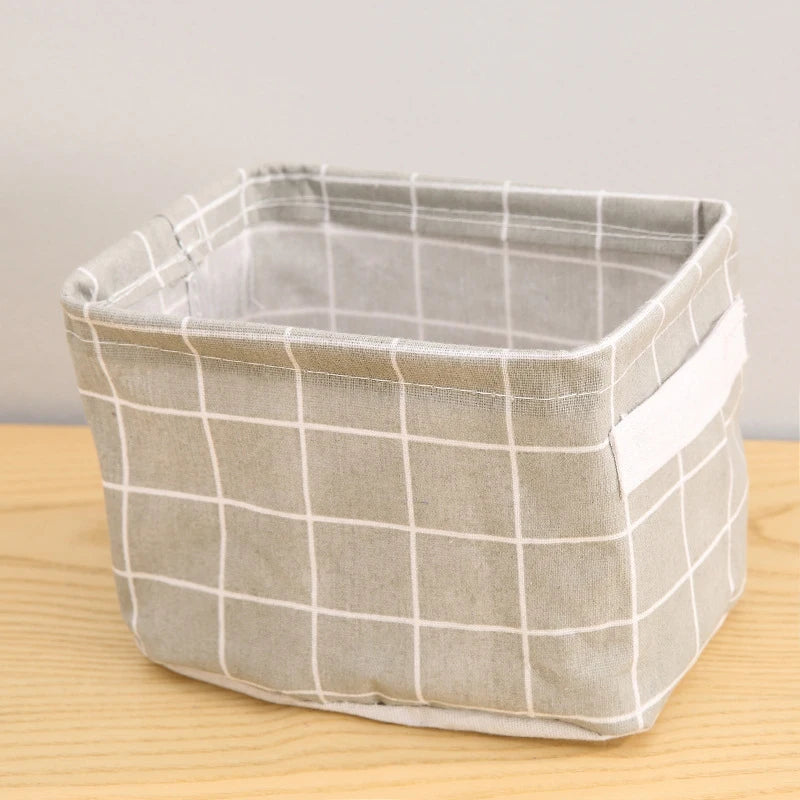 Random Cotton Hemp Storage Basket with Handheld Printed Tabletop, Miscellaneous Sorting Cabinet, Small Clothing, Fabric Stora