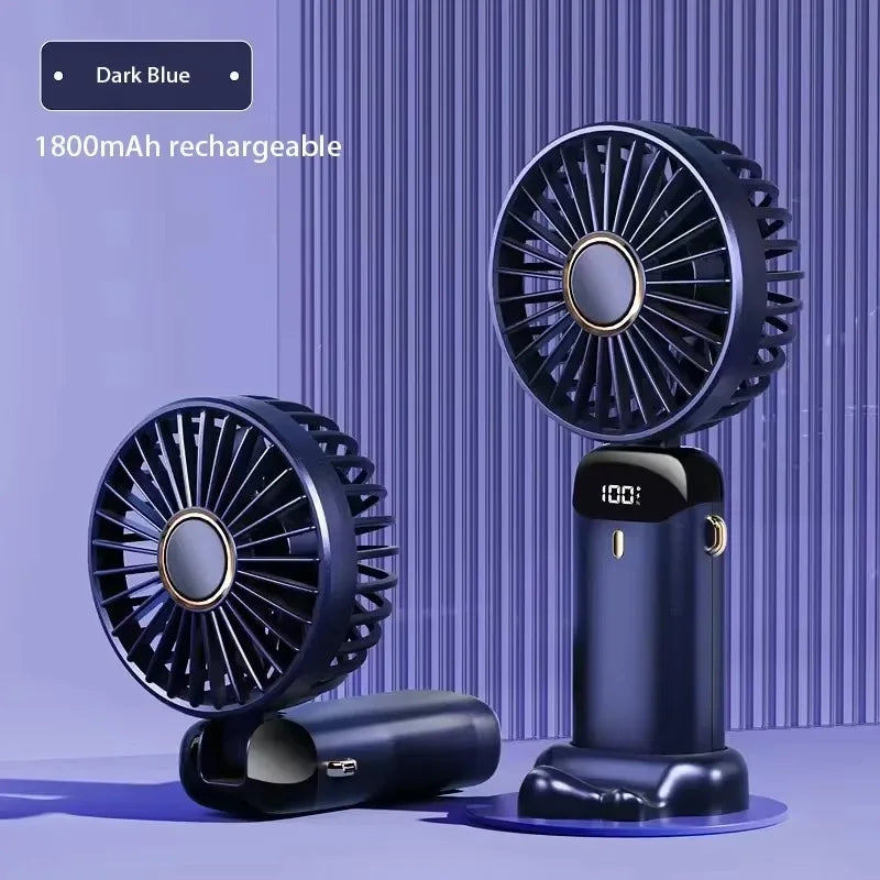 Handheld Mini Fan Foldable Portable Neck Hanging Fans 5 Speed USB Rechargeable Fan with Phone Stand and Display Screen 1800mA