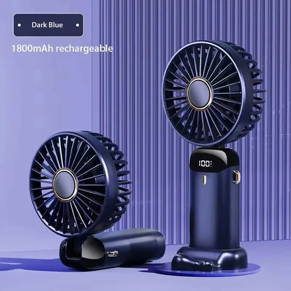 Handheld Mini Fan Foldable Portable Neck Hanging Fans 5 Speed USB Rechargeable Fan with Phone Stand and Display Screen 1800mA