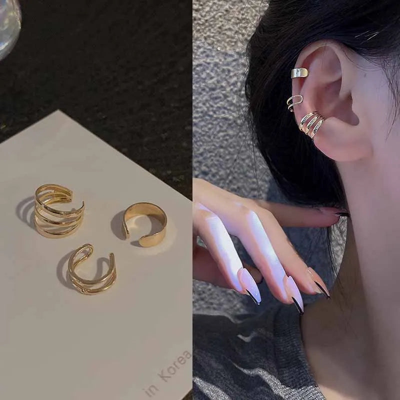 Silver Color Leaves Clip Earrings for Women Men Creative Simple C Ear Cuff Non-Piercing Ear Ear Clip Set Trend Jewelry Gift -