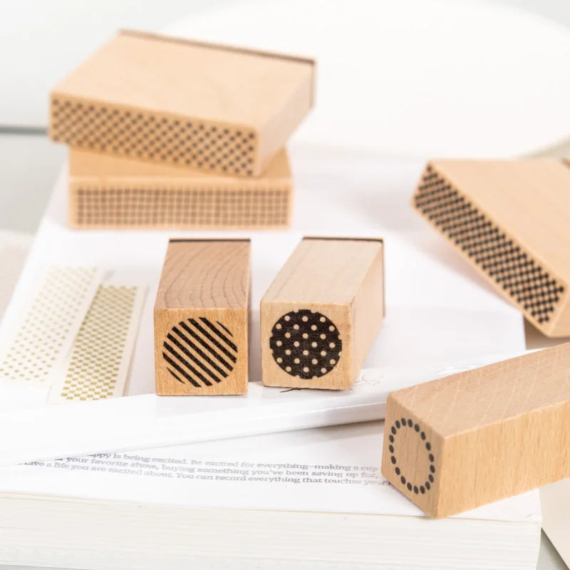 Journal GO Geometric Aesthetic Wooden Stamp Vintage Dot Gird Landscape Creative DIY Junk Journal Material Collage Stationery