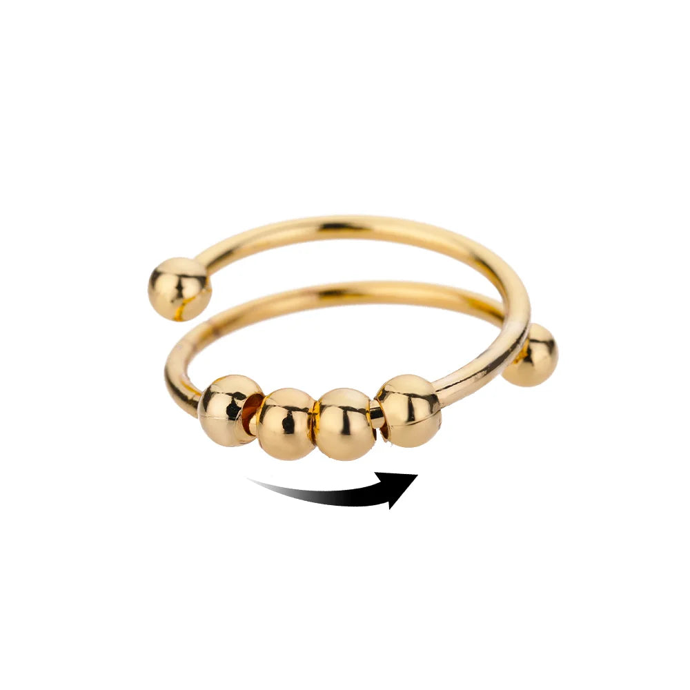 Anti Stress Anxiety Fidget Rings for Women Satinless Steel Spinner Sunflower Sun Star Ring Trendy Jewelry Gift - JZ2769G