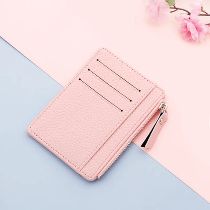 PU Leather Women ID Credit Bank Card Holder Zipper Slim Wallet Fashion Small Coin Purse Money Clip Case Cardholder Cover - Pi