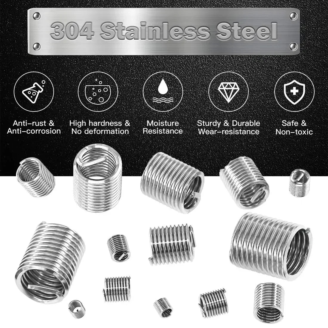 60Pcs Wire Thread Insert M3 M4 M5 M6 M8 M10 M12 Fastening Thread Insert Stainless Steel Spiral Wire Screw Sleeve Wear Repair 