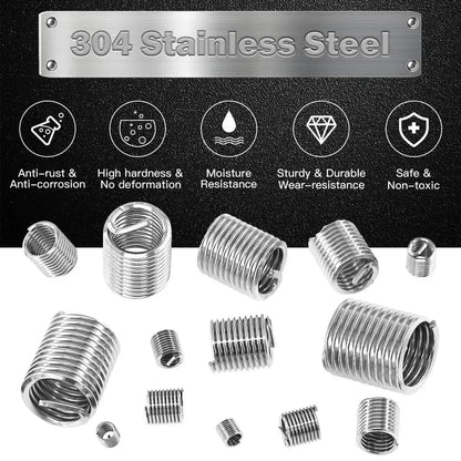 60Pcs Wire Thread Insert M3 M4 M5 M6 M8 M10 M12 Fastening Thread Insert Stainless Steel Spiral Wire Screw Sleeve Wear Repair 