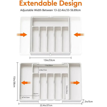 1Pcs Upgradation Adjustable Flatware Tableware Organizer – Plastic Multifunctional Drawer Organizer for Kitchen Counter Utens