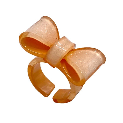 Resin Rings Dumpy Acrylic Rings Bowknot Rings Aesthetic Trendy Colorful Open Rings Statement Jewelry Bow Rings for Women - Or