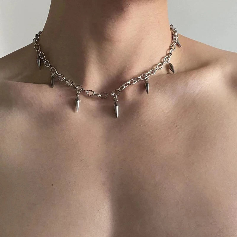Stainless Steel Punk Aesthetic Stud Necklace Men Choker Cool Hip Hop Women Rivet Pendant Necklace Gothic Jewelry Gifts