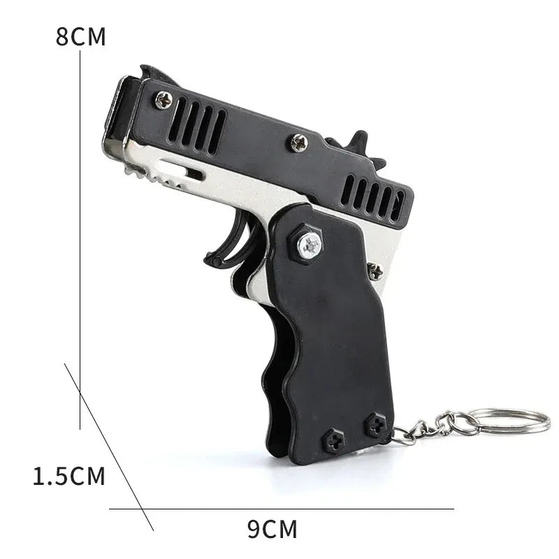 1PCS Keychain Gun 60 Rubber Bands Rubber Band Gun Shooting Pistol Alloy Kid Outdoor Party Metal Gun Gift Boyfriend Gift Funny