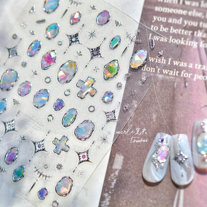 Gold Silver Metal Nail Stickers Dark Retro High-end Cross Nail Art Accessories Sticker Back Blue Nails 3D Decorations Decals 