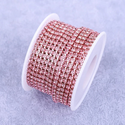 Crystal 10 Yard Rhinestones Trim Stone Cup Chain Gold Diamond Strass Decorative Applique Crystal Trimmings For Dresses - Pink