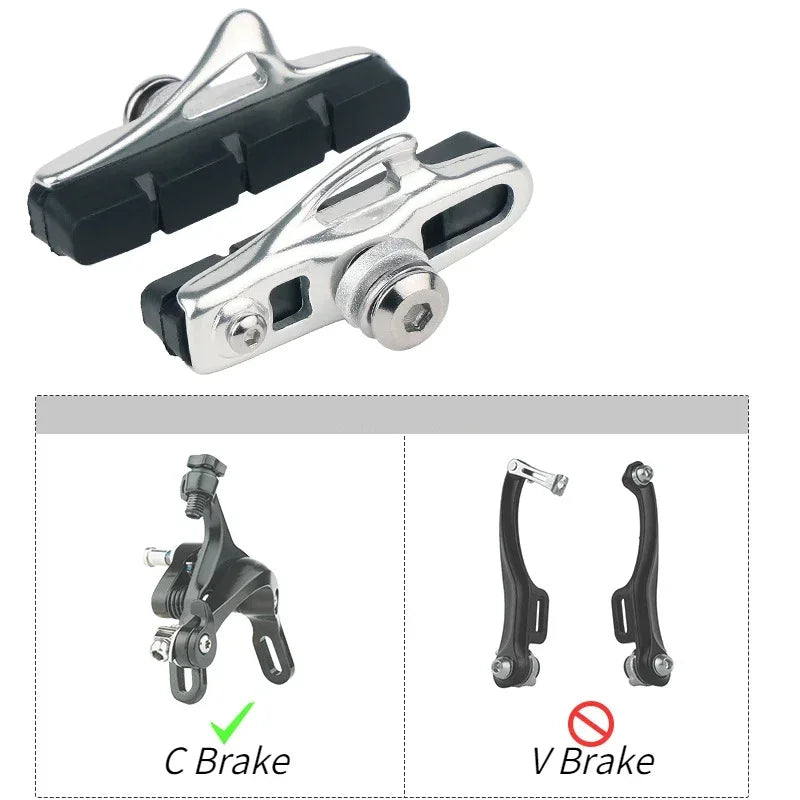 A Pair 55MM Brake Pads for Road Bikes with Metal Rings C-brake Pads Replaceable Brake Blocks Aluminium Alloy Block Bicycle Pa