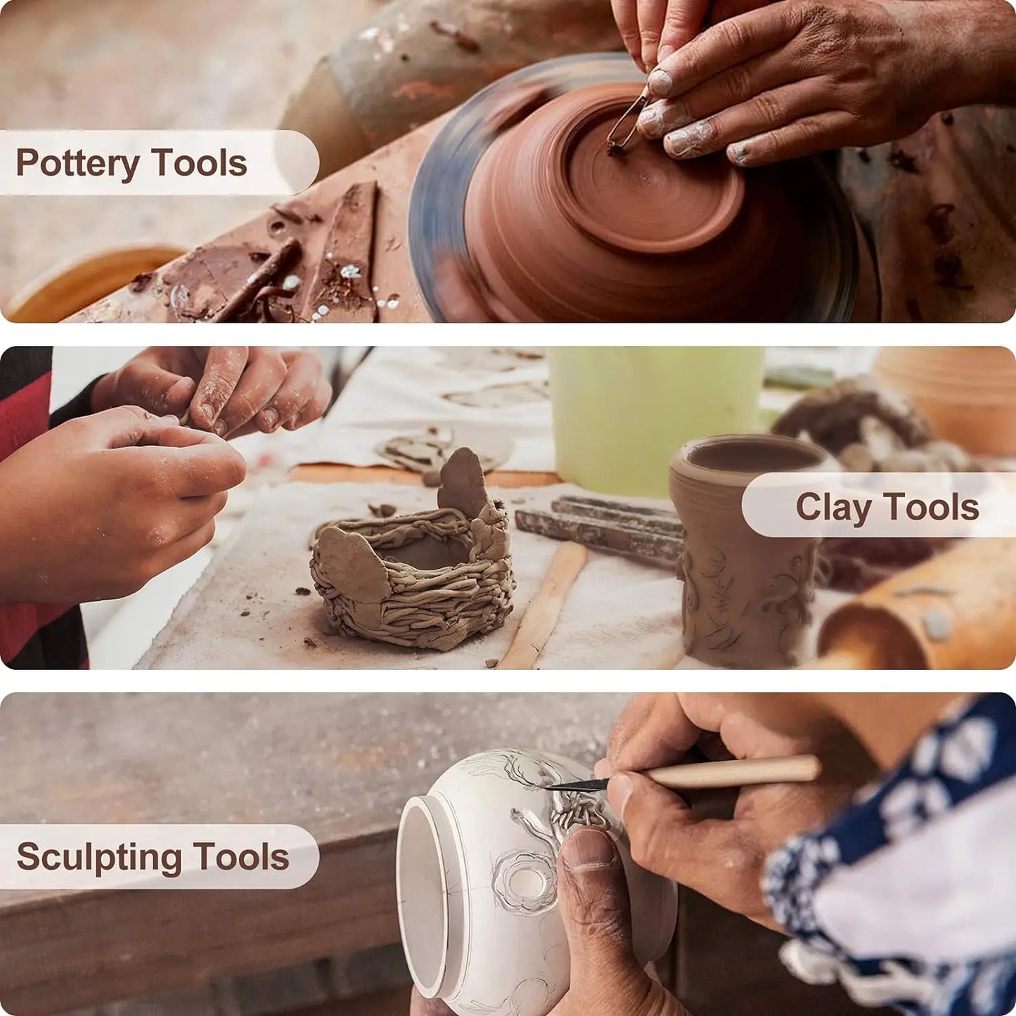 11Pcs Pottery Clay Sculpting Modeling Tool Set Double-Sided Ceramic Polymer Clay Carving Tools Kit With Smooth Wooden Handle