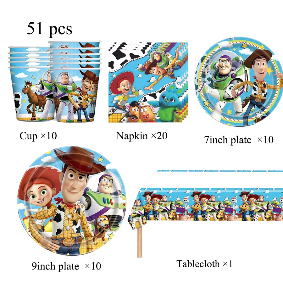 Toy Story Party Decoration Tableware Paper Plates Party Favors Gift Tablecloth BirthdayParty Supplies Toys Stamp Bracelet - 5
