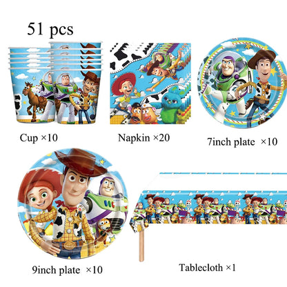 Toy Story Party Decoration Tableware Paper Plates Party Favors Gift Tablecloth BirthdayParty Supplies Toys Stamp Bracelet - 5