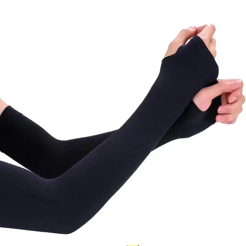 1 Pair Summer Long Ice Silk Arm Sleeves Sun UV Protection Hand Protector Cover Sunscreen Outdoor Elastic Half Finger Gloves S