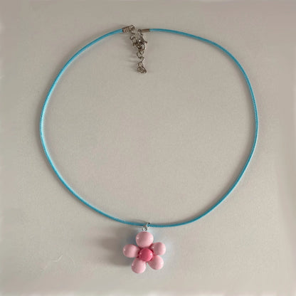 LATS Sweet Colorful Flower Pendant Necklace for Women Girl Floral Design Rope Chain Chokers Fashion Jewelry Gift