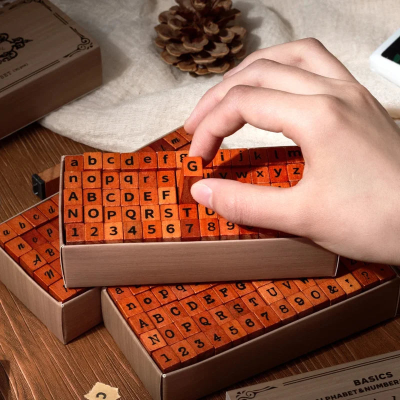 Journal GO 70pcs/set Wooden Rubber Alphabet Letter Number Stamp Set for Card Collage Junk Journal Scrapbooking DIY Standard S