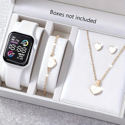 6-Piece Set of Fashion Electronic Watch Necklace Earrings Ring Set for Teenagers Boys and Girls, the Best Choice for Friend -