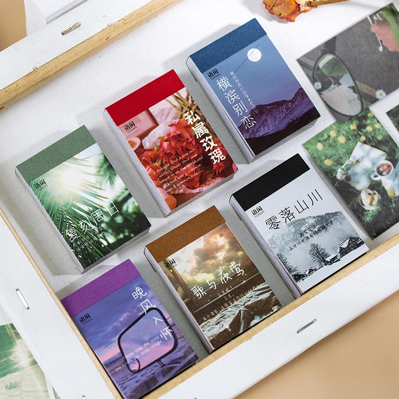 Yoofun 50 Sheets Natural Scenery&Art Paintings Stationery Stickers Book Aesthetic Landscape Cute Scrapbooking Planner Journal