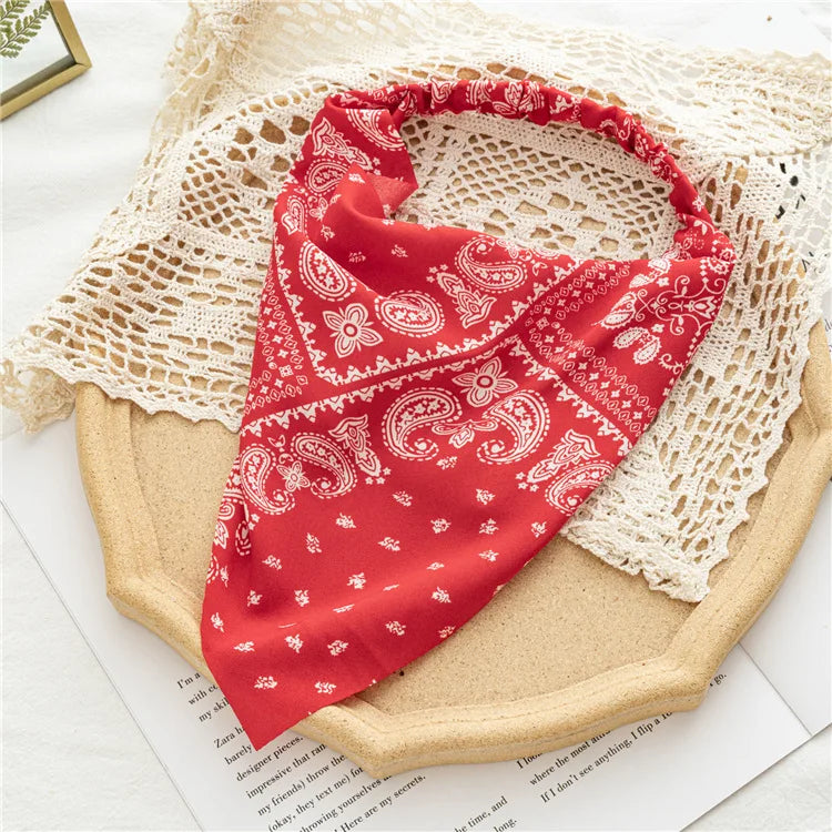 2022 Summer Vintage Print Flower Beach Bandana Hair Scarf Fashion Elastic Rubber Headbands for Women Girl Hair Accessories - 